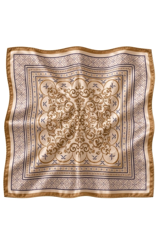 Anadolu Motif Desen Bej-Camel Soft Bandana Fular 50x50 cm - 4