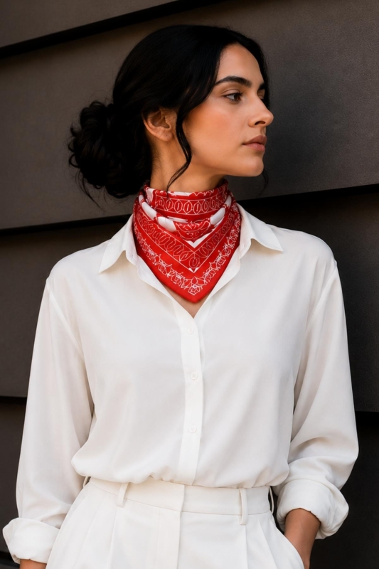 Çini Desen Turuncu-Beyaz Soft Bandana Fular 50x50 cm - 2