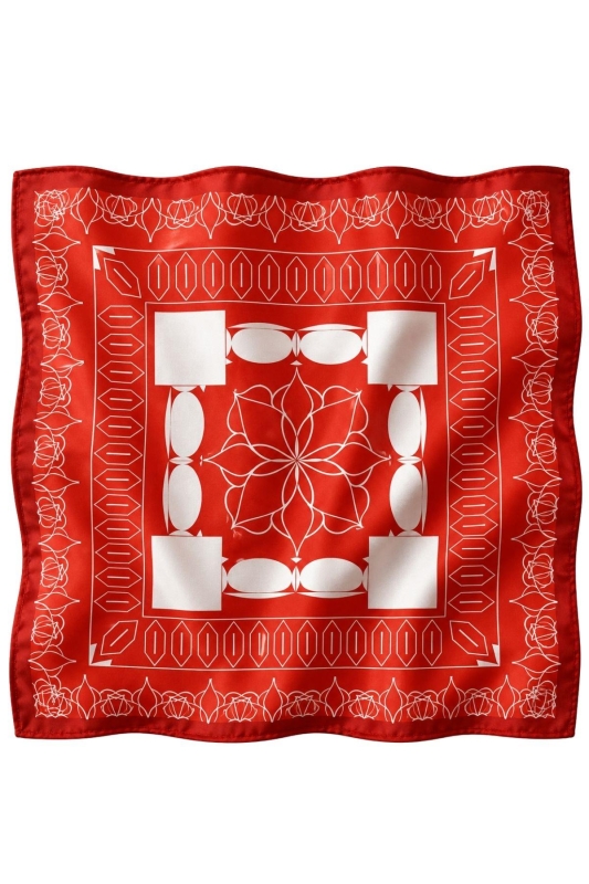 Çini Desen Turuncu-Beyaz Soft Bandana Fular 50x50 cm - 4