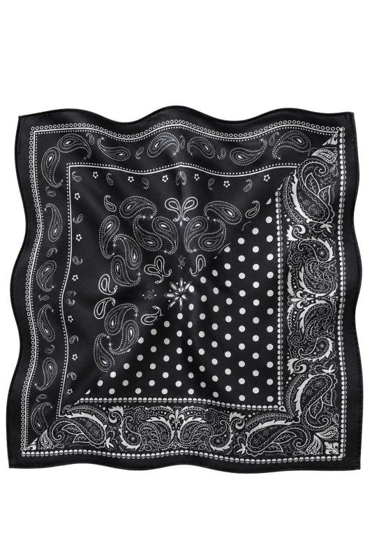 Klasik Paisley Desen Siyah-Beyaz Soft Bandana Fular 50x50 cm - 5