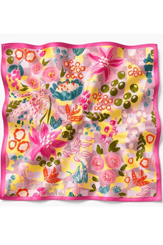 Lilyum Bahçesi Desen Pembe-Lila Soft Bandana Fular 50x50 cm - 3