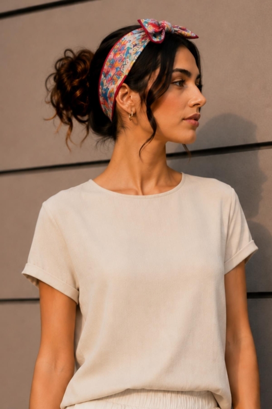Masal Desen Kırmızı-Pudra Soft Bandana Fular 50x50 cm - 3