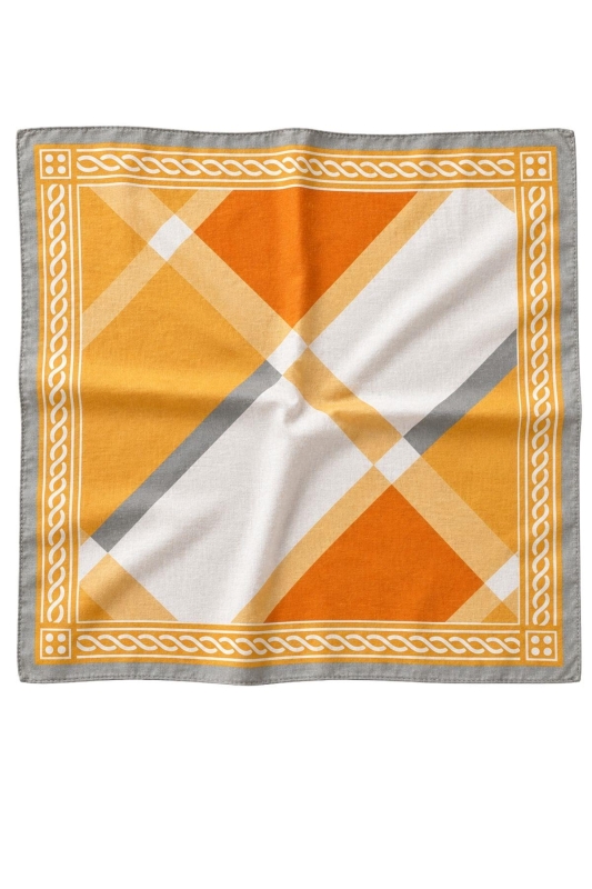 Minimal Geometrik Çizgi Desen Hardal-Bej Soft Bandana Fular 50x50 cm - 3