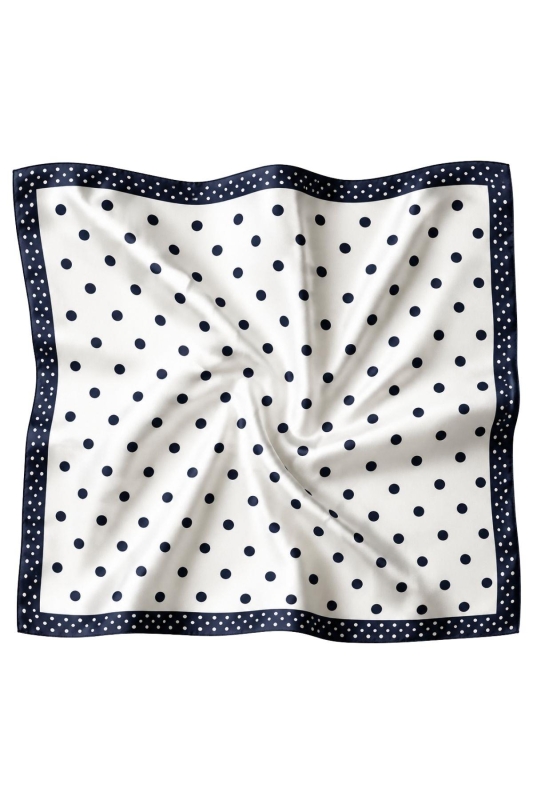 Minimal Puantiye Desen Ekru-Siyah Soft Bandana Fular 50x50 cm - 3