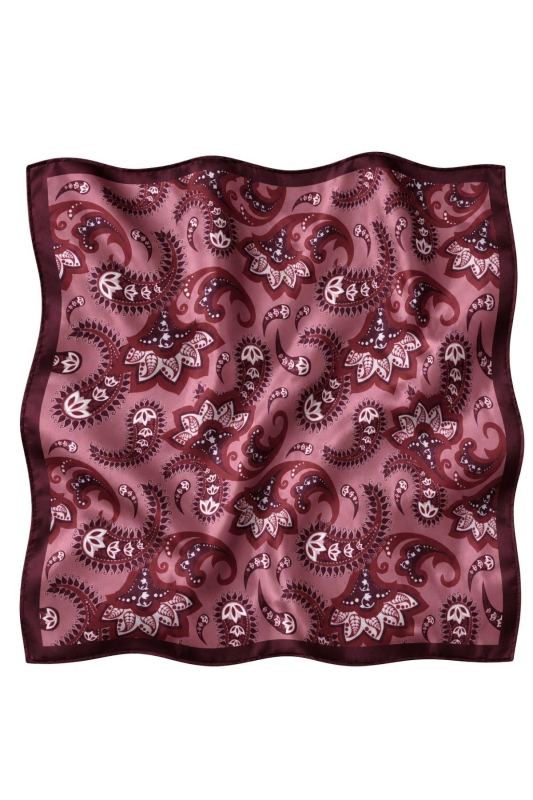 Otantik Şal Desen Bordo-Gül Kurusu Soft Bandana Fular 50x50 cm - 3