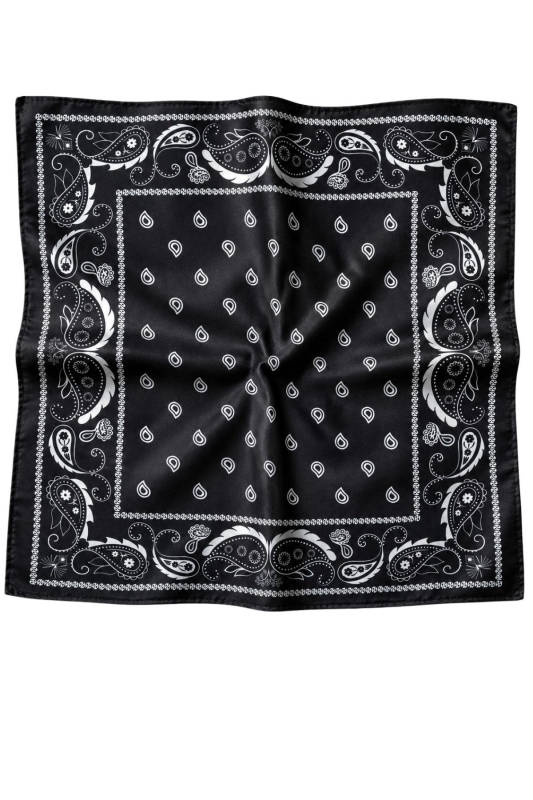 Paisley Desen Siyah-Gümüş Soft Bandana Fular 50x50 cm - 4