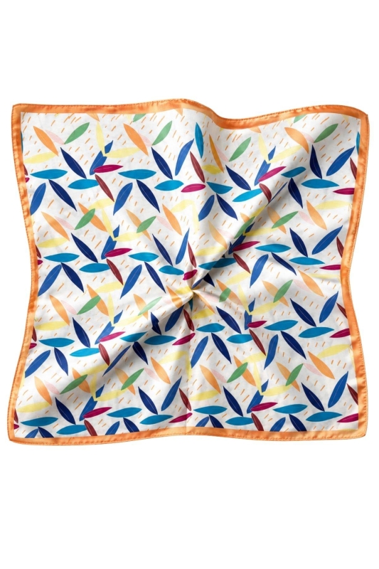 Renkli Yaprak Desen Somon-Mint Soft Bandana Fular 50x50 cm - 3