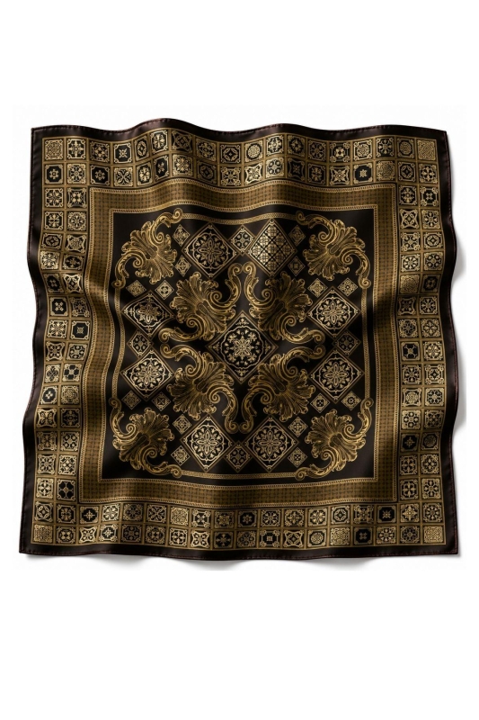 Royal Saray Desen Siyah-Gold Soft Bandana Fular 50x50 cm - 3