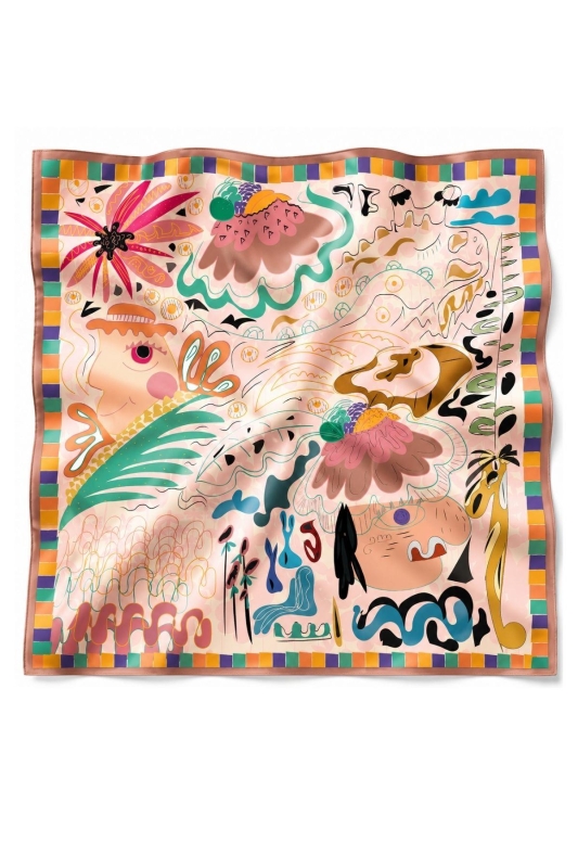Soyut Bahçe Desen Pudra-Mint Soft Bandana Fular 50x50 cm - 4
