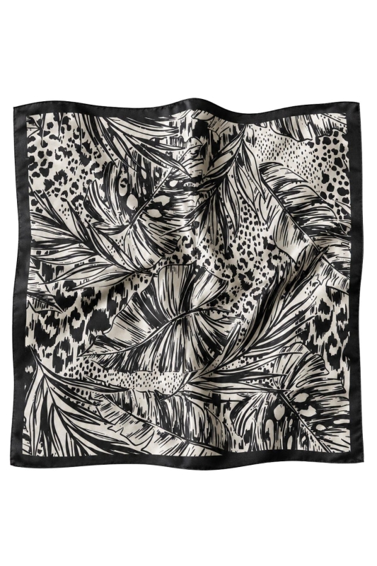 Tropik Desen Siyah-Krem Soft Bandana Fular 50x50 cm - 3