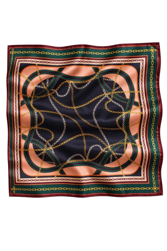 Zincir Desen Kahve-Yeşil Soft Bandana Fular 50x50 cm - 4