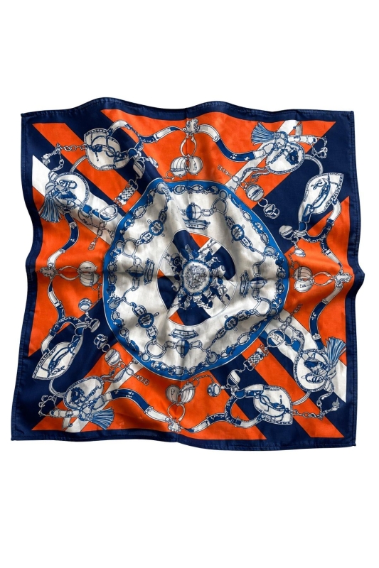 Zincir Desen Saks-Turuncu Soft Bandana Fular 50x50 cm - 3