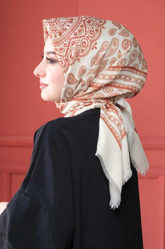 Paisley Desen Bej Pamuk Eşarp - 2