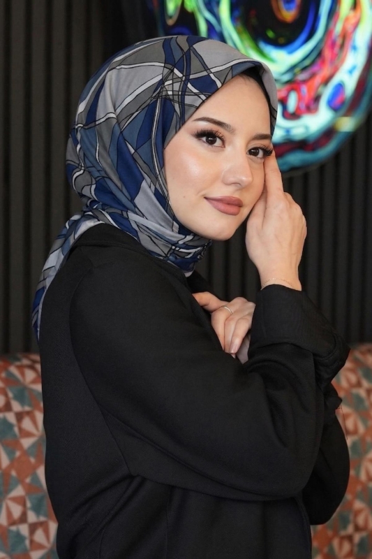 Kesişim Desen Siyah Pamuk Eşarp - Afvente