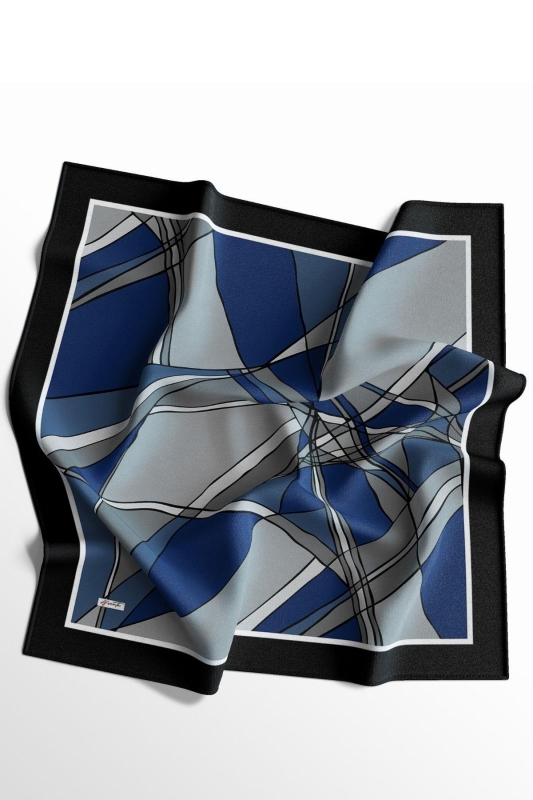 Kesişim Desen Siyah Pamuk Eşarp - 2