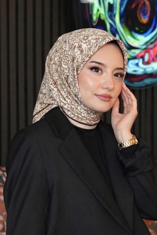 Osmanlı Motif Desen Çikolata Soft Pamuk Eşarp - 1