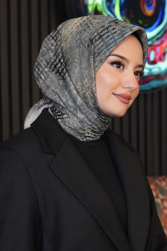 Rüya Desen Gri Soft Pamuk Eşarp - Afvente