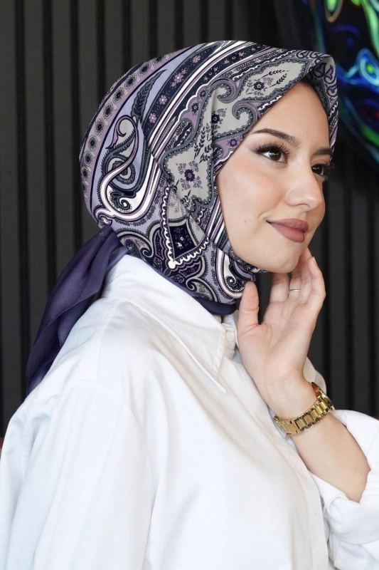 Şahmeran Desen Lila Pamuk Eşarp - Afvente