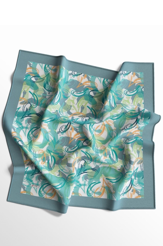 Soyut Yaprak Desen Mint Pamuk Eşarp - 2