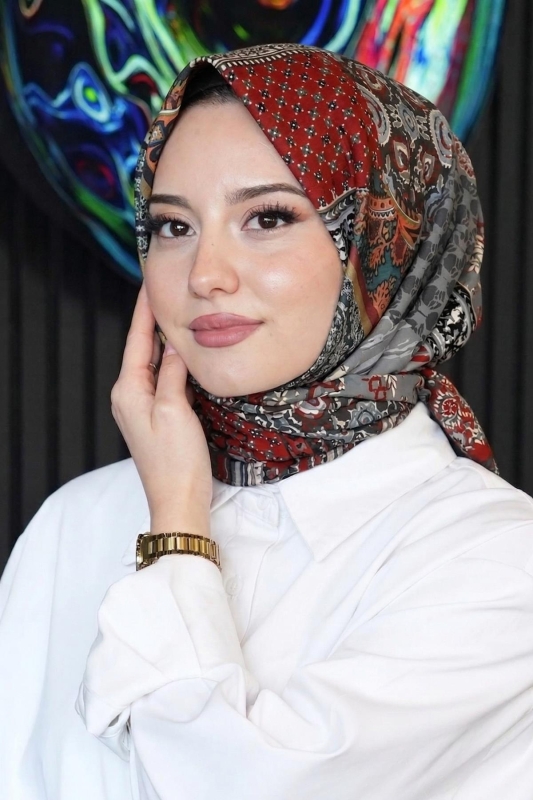 Yama Desen Füme Pamuk Eşarp - Afvente