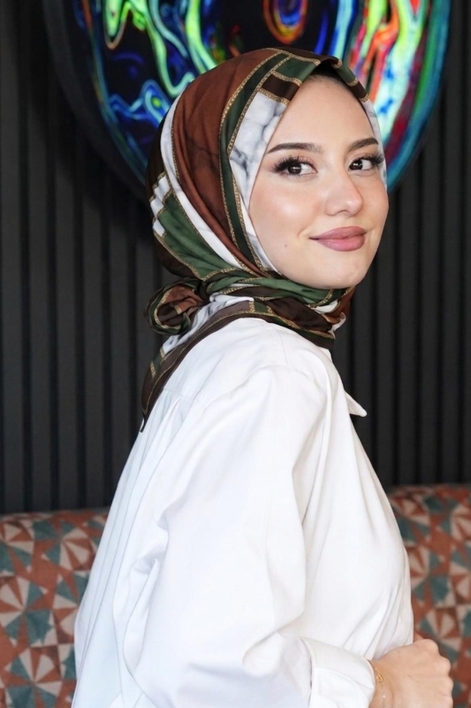 Mermer Desen Bronz Soft Pamuk Eşarp - 1