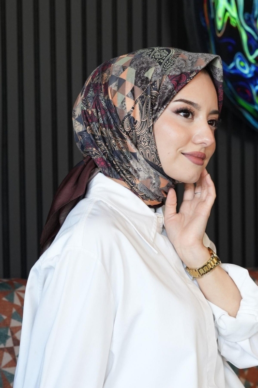 Paisley Desen Bordo Soft Pamuk Eşarp - 1