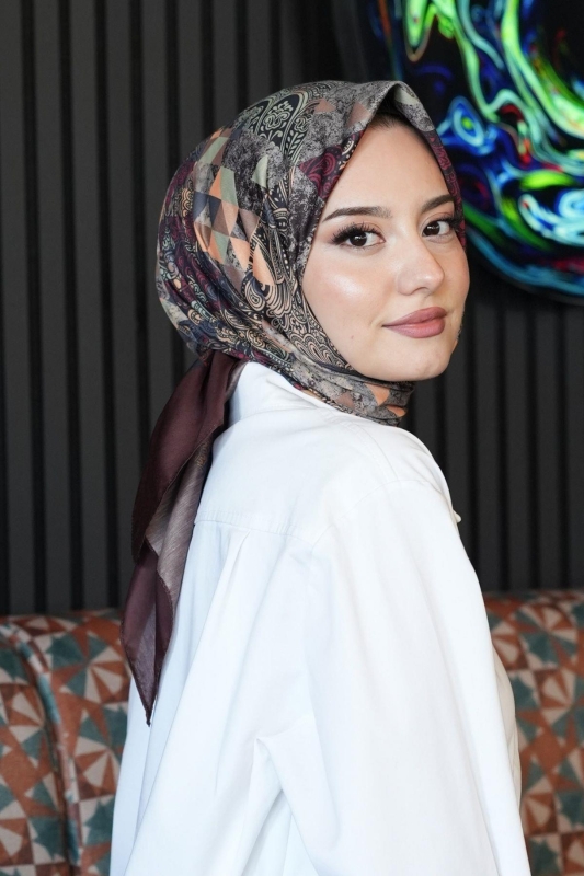 Paisley Desen Bordo Soft Pamuk Eşarp - 5