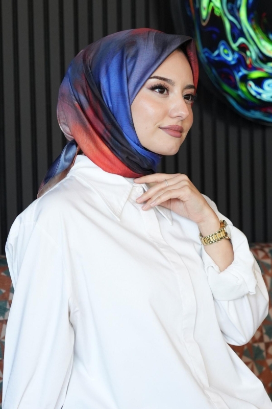 Abstrakt Desen Kırmızı Soft Pamuk Eşarp - 2