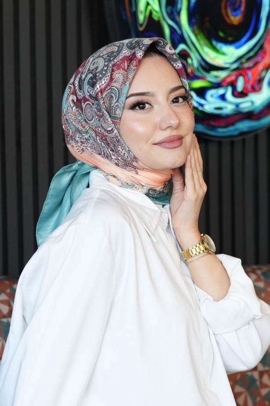 Paisley Desen Turkuaz Soft Pamuk Eşarp - 1