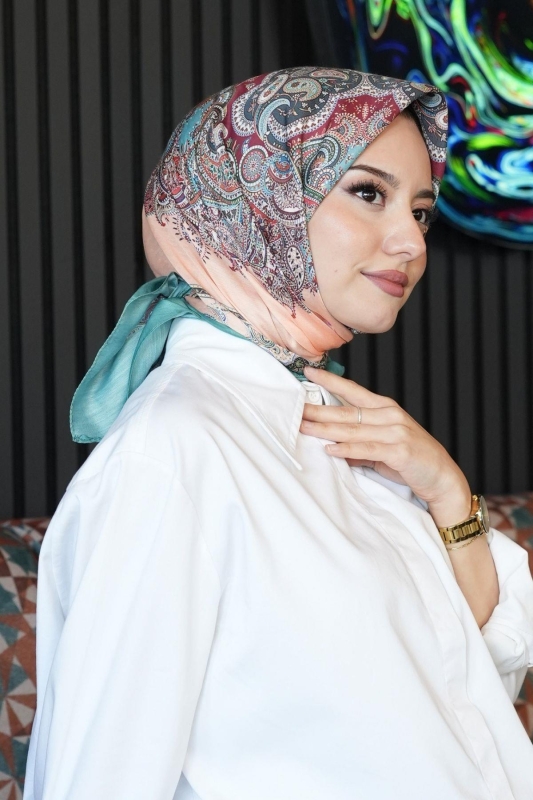Paisley Desen Turkuaz Soft Pamuk Eşarp - 2