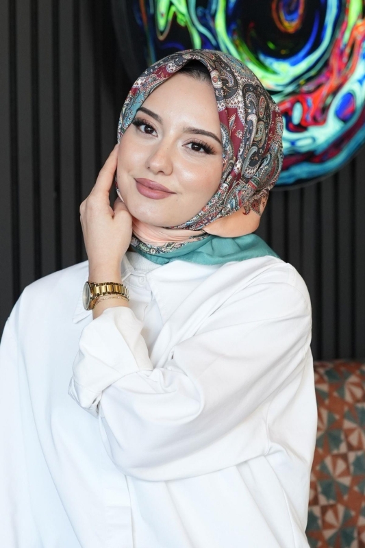 Paisley Desen Turkuaz Soft Pamuk Eşarp - 4