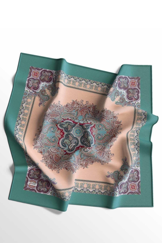 Paisley Desen Turkuaz Soft Pamuk Eşarp - 5