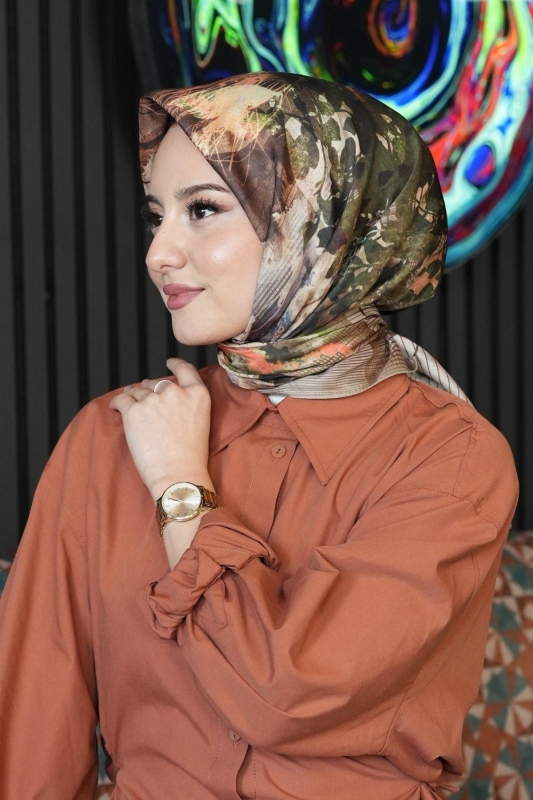 Doğa Desen Gri Soft Pamuk Eşarp - 2