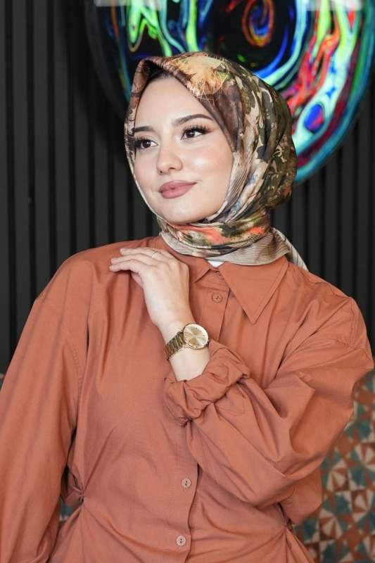 Doğa Desen Gri Soft Pamuk Eşarp - 4