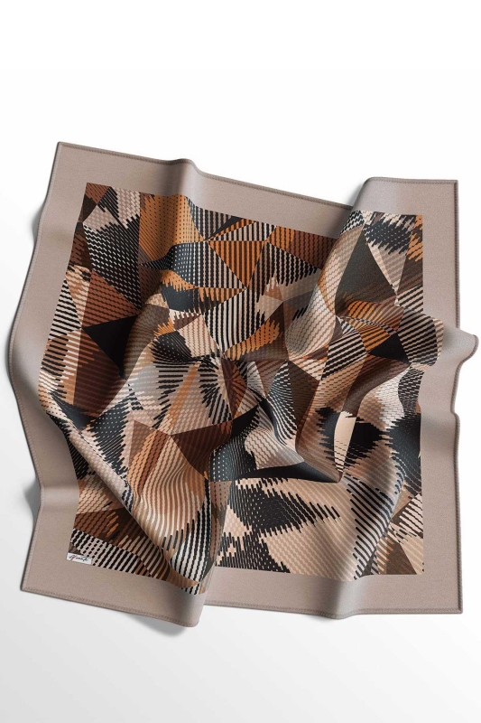 Soyut Desen Açık Kahverengi Soft Pamuk Eşarp - 7