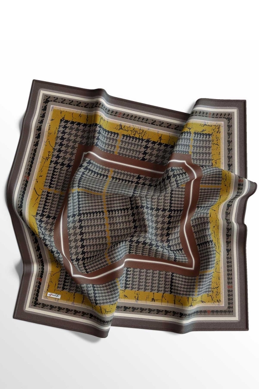 Soyut Desen Kahverengi Soft Pamuk Eşarp - 2