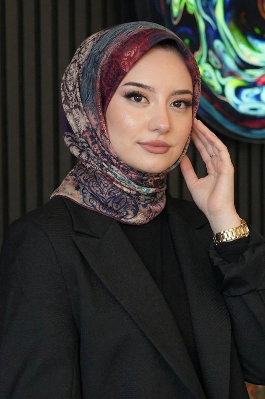 Dalgalı Desen Yeşil Soft Pamuk Eşarp - 1