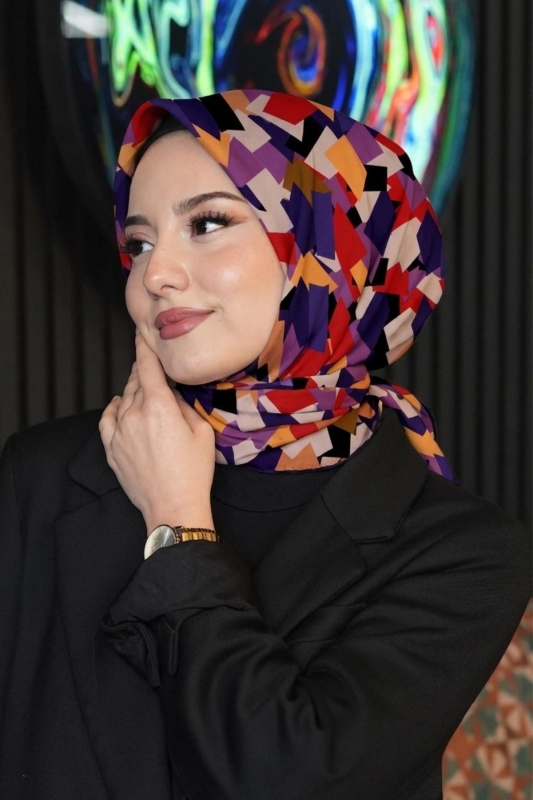 Soyut Desen Turuncu Soft Pamuk Eşarp - 1