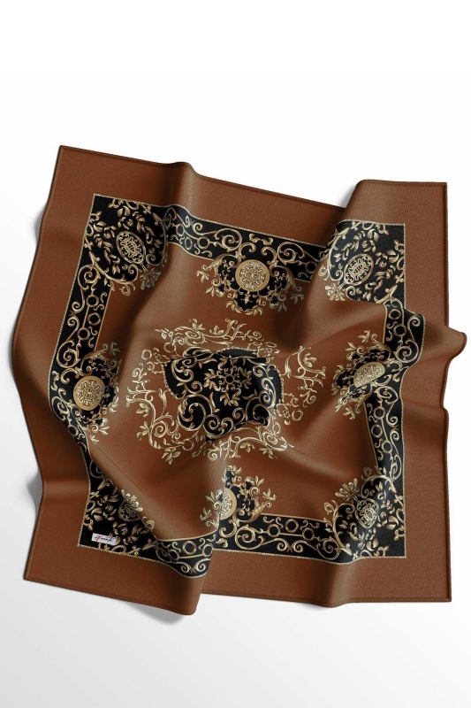 Etnik Desen Kahverengi Soft Pamuk Eşarp - 2
