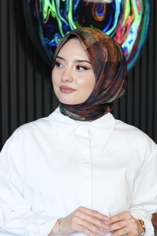 Zebra Desen Kahverengi Soft Pamuk Eşarp - 2