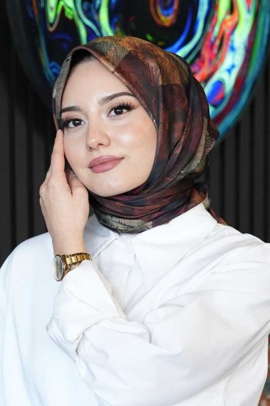 Zebra Desen Kahverengi Soft Pamuk Eşarp - 3