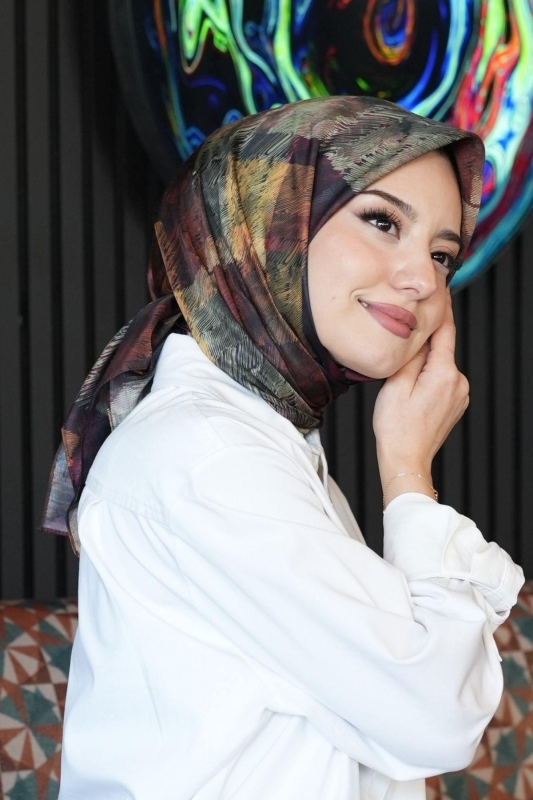 Zebra Desen Kahverengi Soft Pamuk Eşarp - 4