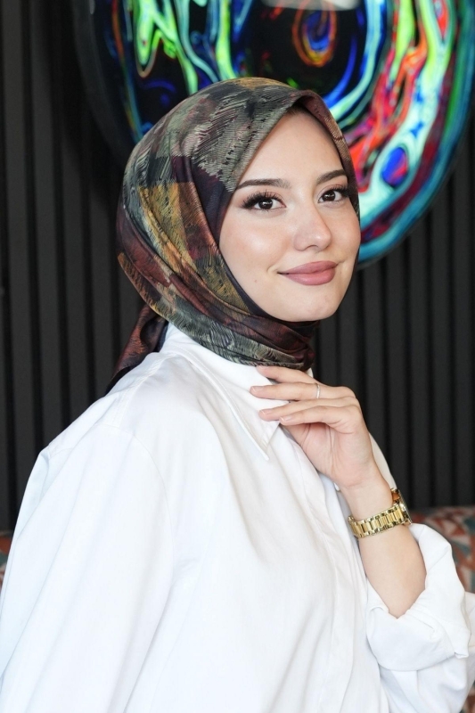 Zebra Desen Kahverengi Soft Pamuk Eşarp - 5