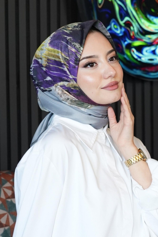 Fırça Desen Mor Soft Pamuk Eşarp - 1