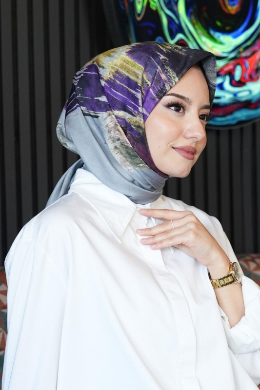 Fırça Desen Mor Soft Pamuk Eşarp - 2
