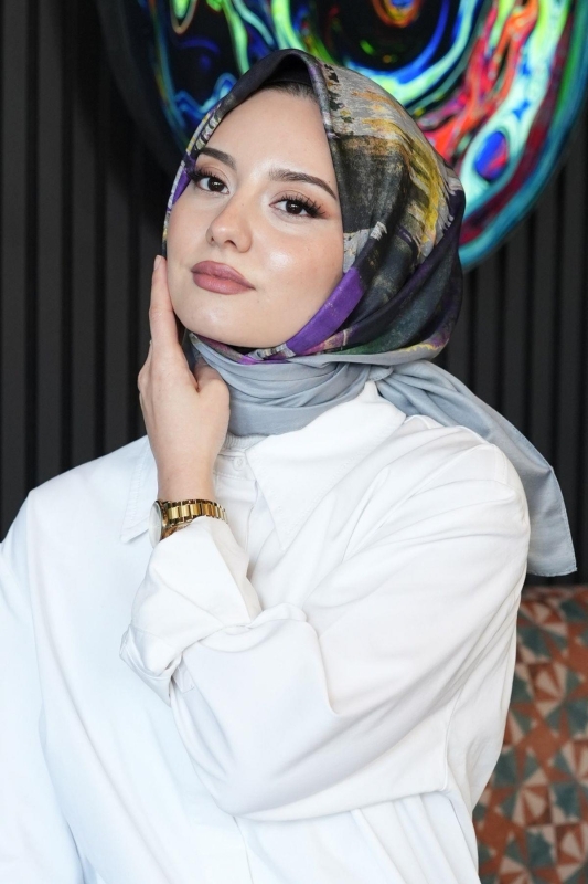 Fırça Desen Mor Soft Pamuk Eşarp - 3