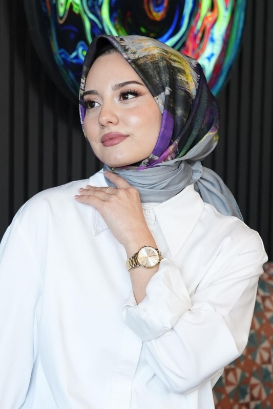 Fırça Desen Mor Soft Pamuk Eşarp - 4