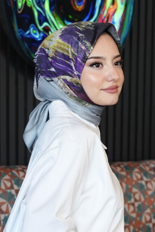 Fırça Desen Mor Soft Pamuk Eşarp - 5