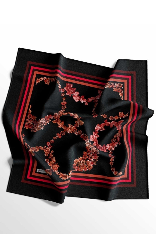 Çiçek Desen Kırmızı Soft Pamuk Eşarp - 2