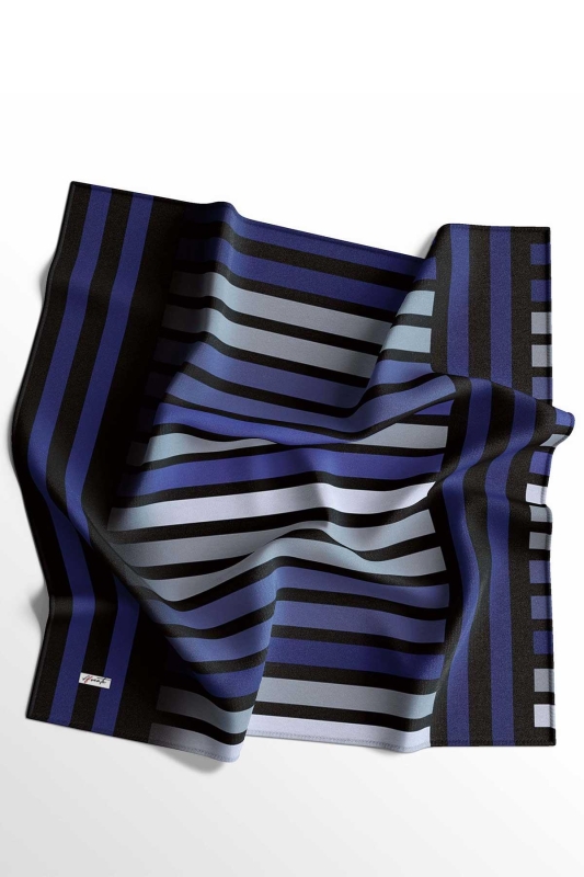 Çizgili Desen Mavi Soft Pamuk Eşarp - 6